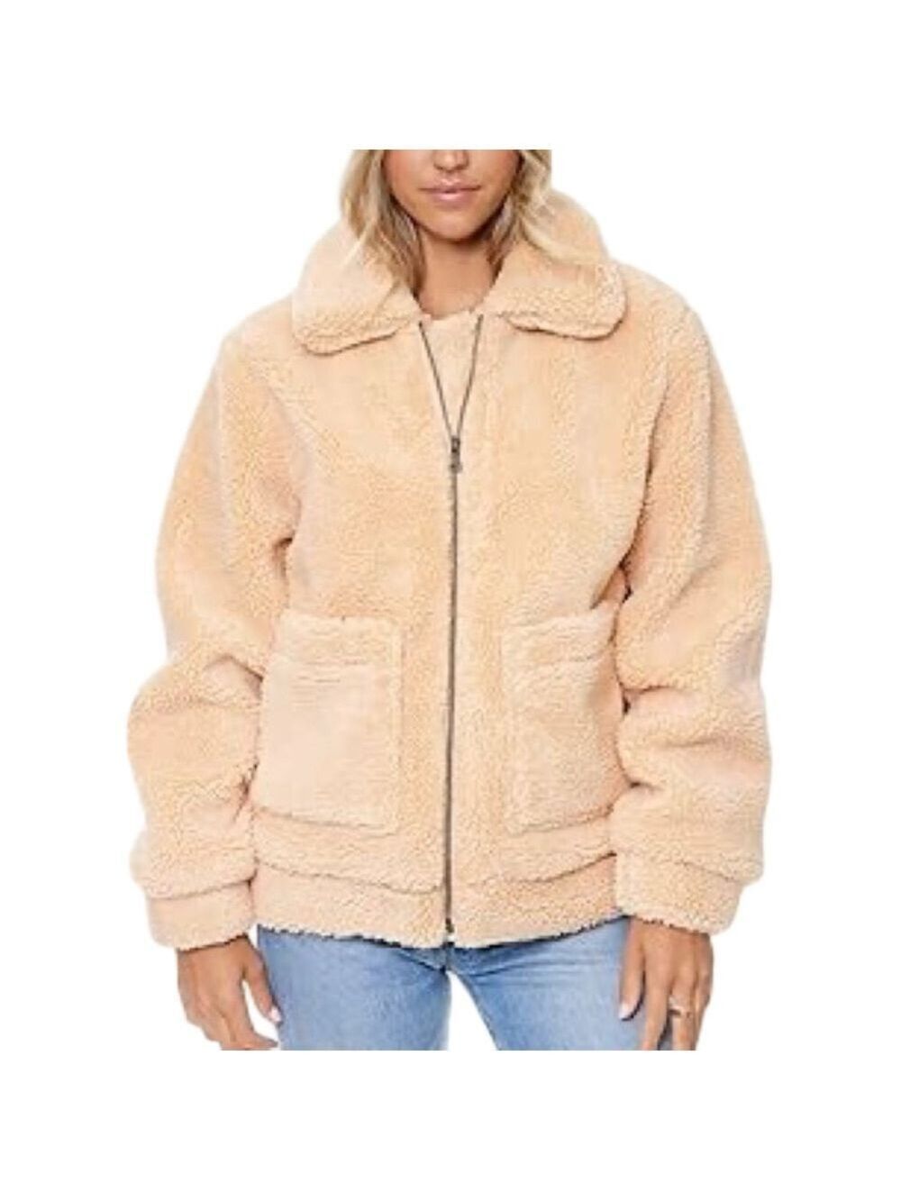 Elodie Cream Teddy Bear Jacket full zip large Anthropologie